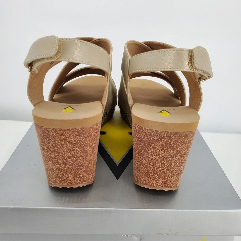 Volatile Tory Gold Metallic Platform Wedge Sandals Womens Size 11 Slingback New